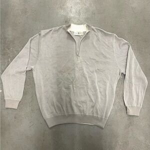 Vintage Fairway‎ & Greene Quarter Zip Pullover Grey Sweater Embroidered Cuffs